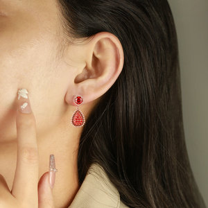 ต่างหูเม็ดเดี่ยวเงินสเตอริงสำหรับผู้หญิงต่างหูโกเมนชุบโรเดียมโรสโกลด์ - Product Image 5