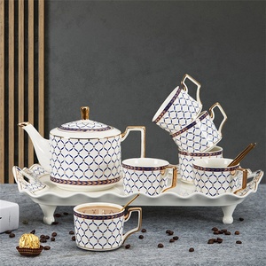 Wholesale Restaurant <strong>Antique</strong> Modern Fine Exquisite Bone China <strong>Tea</strong> <strong>Set</strong> with <strong>Tea</strong> Pot and Tray - Product Image 1