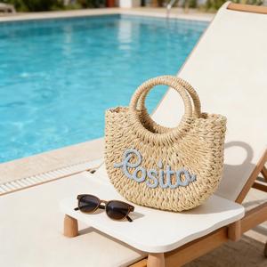 Bolso de mano de paja para dama de honor con nombre, bolso de playa a la moda, cesta de regalo para despedida de soltera, bolsos personalizados hechos a mano - Product Image 3