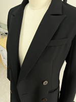 Robes pour femmes de haute qualité, sur mesure, à double boutonnage, col en V, en coton noir, manches longues, vintage, mi-longues, vêtements officiels