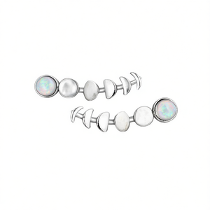 Pendientes de Oro Blanco E4554 con Ópalo en Engaste, Joyería Clásica Unisex de Moda - Product Image 1