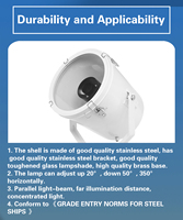 Projecteur de recherche maritime TG26-B 300/500W 220V IP56 étanche, support de lampe GY9.5, acier inoxydable, lumière halogène au tungstène pour navires