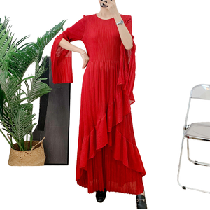 Nouvelles robes décontractées Miyake longues plissées pour femmes élégantes et solides robes pour dames de taille libre pour les vacances style doux - Product Image 6