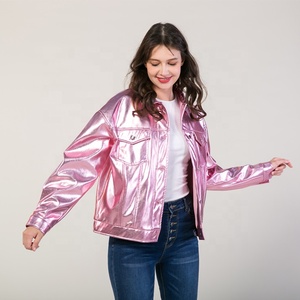 سترة نسائية من الجلد الصناعي غير رسمية ملونة وصلت حديثًا من OEM مخصصة بأكمام كاملة ياقة مطوية لأسفل للربيع والخريف - Product Image 1