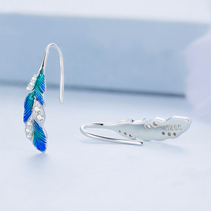 Boucles <span class=keywords><strong>d</strong></span>'oreilles bohémiennes en <span class=keywords><strong>argent</strong></span> Sterling 925, plumes bleues, serti de pavé CZ pour femmes, cadeau <span class=keywords><strong>d</strong></span>'anniversaire, bijoux fins chics et éblouissants BSE707 - Product Image 4