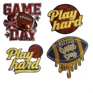 Nouvelle écusson thermocollante grand format 25 cm brodée de sequins, motif Basketball Rugby Gameday Playhard, pour la décoration de vêtements et de chapeaux - Product Image 1