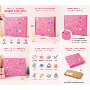 Custom Pink 24 Days Advent Calendar <b>Box</b> with Drawers Rigid Cardboard Cartoon Print <b>Christmas</b> Blind <b>Box</b> Mystery Gift Packaging - Product Image 2