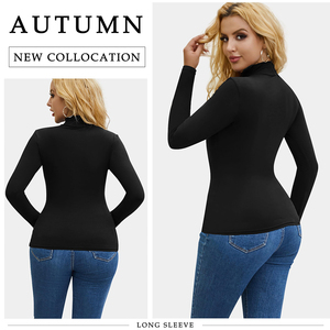 Automne manches longues faux col roulé haut Stretch serré <span class=keywords><strong>t</strong></span>-<span class=keywords><strong>shirt</strong></span> pour femmes coton femmes <span class=keywords><strong>basique</strong></span> <span class=keywords><strong>T</strong></span>-shirts - Product Image 2