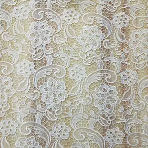Tissu de dentelle florale blanche personnalisée, robe de dame, George 100% Polyester, tissu de dentelle brodé, vente en gros
