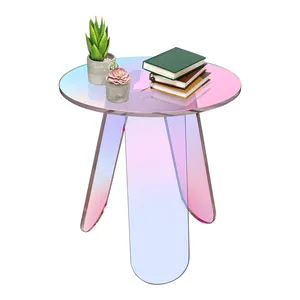 Kustom ruang tamu akrilik akhir meja bening bulat sisi meja Modern Aksen meja warna-warni pelangi Lucite furnitur