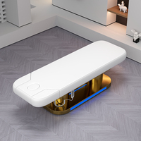 Base de acero inoxidable dorado de cuero rosa de lujo 4 motores cama de pestañas y silla cama de masaje ajustable eléctrica para salón