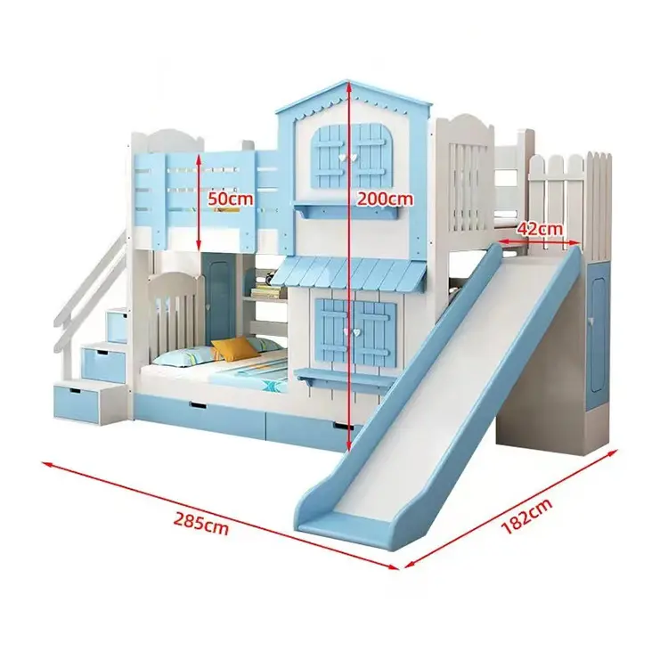 모든 단단한 나무 어린이 이층 침대 다기능 어린이 성 슬라이드 침대