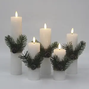 Elegante Witte Wax Ornament Flikkerende Slanke Vlamloze Pilaar Kaars Led Licht Voor De Bruiloft Decoratie