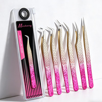 Pincettes en acier inoxydable dégradé, pincettes courbées/pointues de précision pour le nail art, l'extension de cils, la pose d'autocollants et de strass