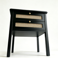 Table de chevet noire en rotin à 2 tiroirs, meuble de rangement pour chambre à coucher, mobilier de maison