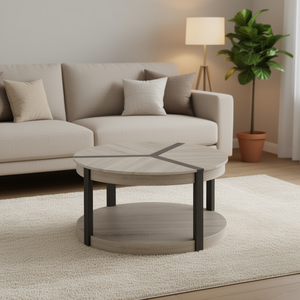 34.5 \ "tavolino da centro in legno rotondo a 2 livelli con scaffale - Product Image 2