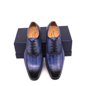 Large <strong>Mens</strong> Dress Shoes Genuine Calf Leather Black <strong>Blue</strong> Handmade Square Toe Oxford Shoes for <strong>Men</strong> <strong>Brogue</strong> Wedding Shoes - Product Image 3