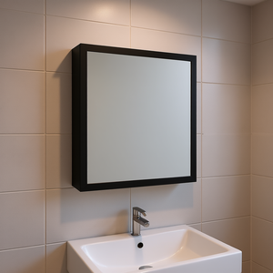 Armoire de salle de bain Loring avec miroir, 20-29 pouces, cadre en alliage d'aluminium noir, à suspendre au mur, rectangulaire, minimaliste, rangement pour salle de bain - Product Image 2