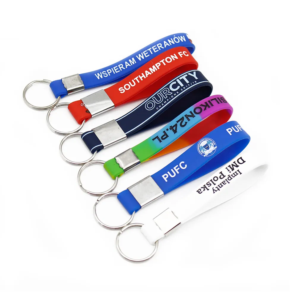 High quality bulk cheap custom logo designer wristlet rubber silicon bracelet key holder silicone wristband keychain for adult