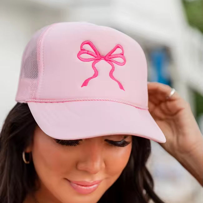 Wholesale Factory Price Summer Girls Rope Hat Mesh Baseball Cap Adjustable  Snapback Cap Bow Embroidered Trucker Foam Hat