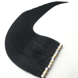 Tape in Hair Extension Natural Black 16 Inch Tape-in Human Hair Extensions Remy Indian Raw Temple Hair