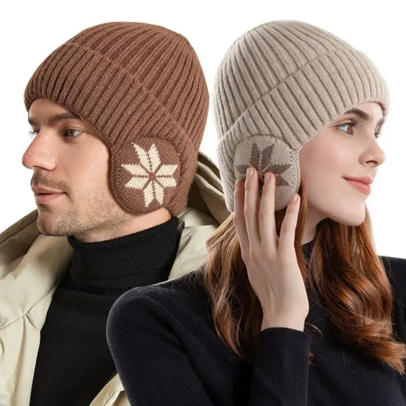 새로운 남여 공용 추가 모피 안감 겨울 니트 모자 귀마개 패션 비니 모자 남성 여성 야외 클래식 유지 따뜻한 모자