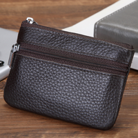 Portefeuille vintage en cuir véritable pour femme, mini pochette à monnaie et porte-clés zippé en cuir ciré pour homme, vente en gros
