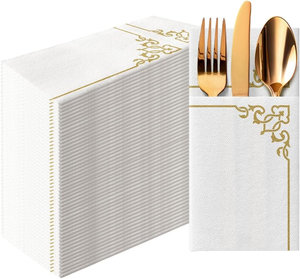 Serviettes en papier aspect lin avec pochette intégrée pour couverts, serviettes pré-pliées en papier Airlaid pour couverts, dîner de mariage, <span class=keywords><strong>restaurant</strong></span> - Product Image 1