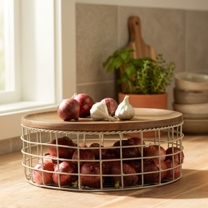 Storage <b>Basket</b> With Wooden Lid Kitchen Food Container Minimalist Design - Product Image 3