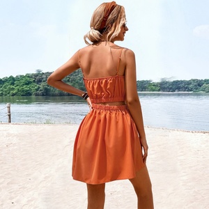 Robe décontractée d'été 2025 pour femme, respirante, lavable, en non-tissé, coupe trapèze, unie, écologique, longueur genou, avec décoration en dentelle froncée - Product Image 4