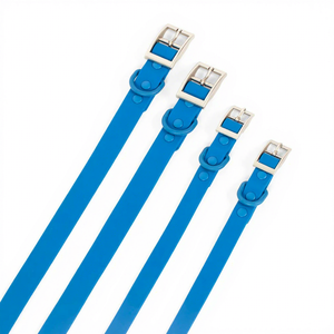 Ensemble laisse et collier pour chien, personnalisé, de luxe, en sangle enduite de PVC, longue, durable, imperméable, tactique, à libération rapide, souple, Indie Blue - Product Image 1