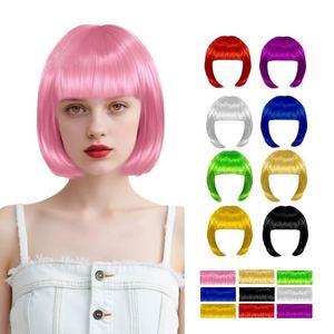 Perruque synthétique multicolore courte avec frange pour femme, idéale pour les fêtes et le cosplay - Product Image 1