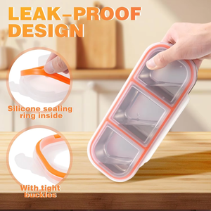 MIXWARES Recipiente para Aperitivos de Acero Inoxidable, Lonchera Metálica Hermética con <span class=keywords><strong>3</strong></span> Compartimentos - Product Image 3