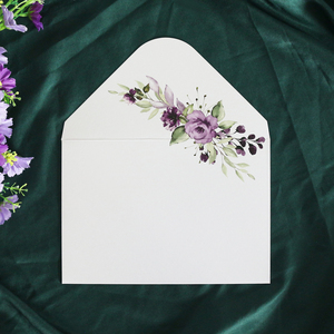 Invitation de <span class=keywords><strong>mariage</strong></span> française personnalisée en papier scintillant avec motif floral violet, carte RSVP et enveloppe - Product Image 3
