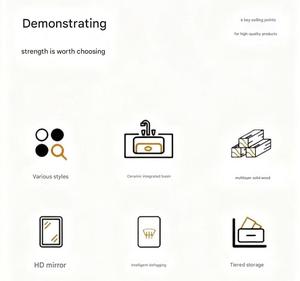 Nouvelle armoire de salle de bain en noyer crème avec <span class=keywords><strong>lavabo</strong></span> intégré, plan de travail et miroir de salle de bain à LED, combinaison élégante - Product Image 4