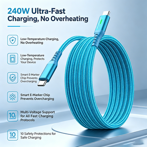Câble <span class=keywords><strong>de</strong></span> <span class=keywords><strong>charge</strong></span> rapide USB C vers USB C 240W 6A 480 Mbps en nylon, compatible avec <span class=keywords><strong>iPhone</strong></span> 15 17 Pro Max Samsung, testé pour plus <span class=keywords><strong>de</strong></span> 10 000 plisures <span class=keywords><strong>de</strong></span> flexion - Product Image 3