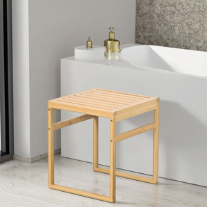 Siège de <span class=keywords><strong>douche</strong></span> carré en bambou naturel pour la maison, tabouret de rasage, <span class=keywords><strong>banc</strong></span> de bain spa avec étagère suspendue pour serviettes - Product Image 1