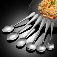 Ensemble de cuillères de table en acier inoxydable poli miroir pour bouillon, café, thé glacé, dessert, soupe, avec bol rond à mélanger et couverts