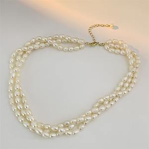 Collar de cuentas multicapa con perlas naturales de agua dulce para mujer, Collar chapado en oro de 14K auténtico, joyería - Product Image 2