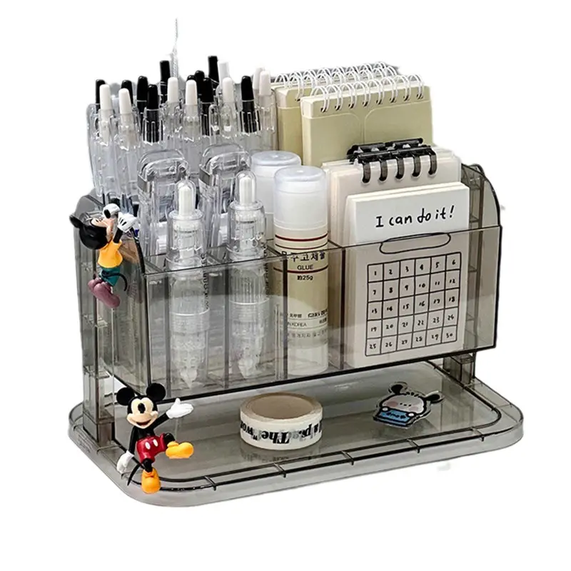 NISEVEN kotak penyimpanan kosmetik kelas atas transparan, tempat sikat Makeup kompartemen lipstik