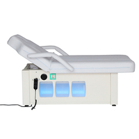 Table de massage automatique moderne de luxe, élévation électrique, chaleur, musique, vibration, haut-parleur Bluetooth, pliable, bois, cuir, hôtel, salon, spa