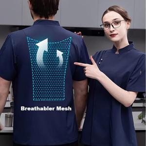 Uniforme de chef d'été à manches courtes et à séchage rapide pour les vêtements de travail de cuisine en maille respirante unisexe avec poches - Product Image 4