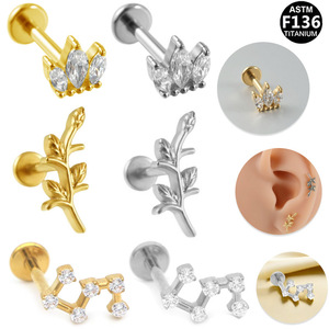 Boucles d'oreilles en alliage de titane, forme de feuille, serti griffe, pour cartilage d'oreille, piercing de nez, bijoux G23LAI134 135 163 - Product Image 1