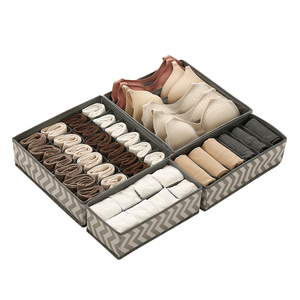 ชุดจัดระเบียบตู้เสื้อผ้าแบบพับได้ 4 ชิ้น รุ่นโมเดิร์น ทำจากอะลูมิเนียมและ <span class=keywords><strong>PET</strong></span> สำหรับเก็บชุดชั้นใน บรา และถุงเท้า ลายทาง - Product Image 1