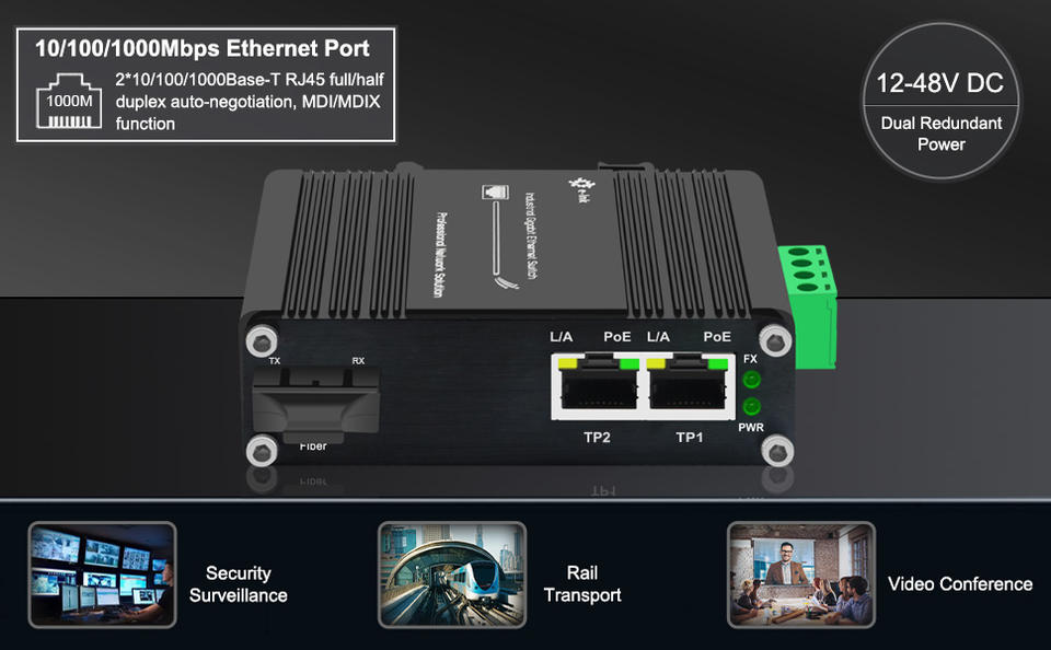 Mini Industrial 1-Port 100/1000X SFP to 2-Port 10/100/1000T 60W PoE++ Media Converter