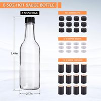 Bouteilles de sauce piquante en verre de 100 ml, 150 ml, 250 ml avec compte-gouttes, bouchons noirs et film rétractable pour vinaigrette