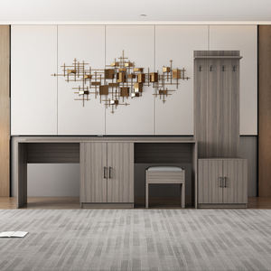 Ensemble <span class=keywords><strong>de</strong></span> meubles <span class=keywords><strong>de</strong></span> chambre à coucher d'hôtel en bois <span class=keywords><strong>de</strong></span> chêne moderne personnalisé, table TV, armoire à bagages, porte-vêtements, lit queen-size pour appartements - Product Image 3