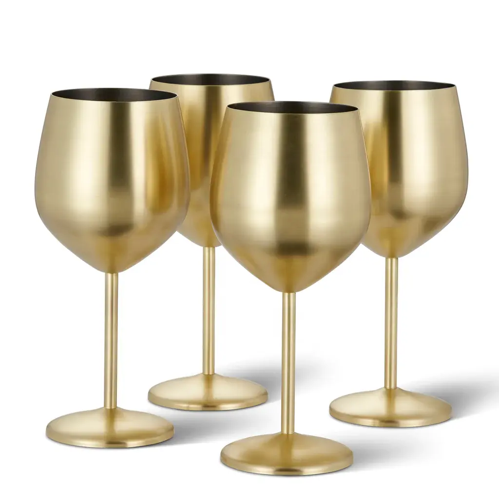 Matte Gold Stainless Steel Wine Glasses 18oz Large Capacity Wine Goblets Unbreakable Gold Red Wine Glasses for Party,Gift