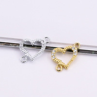 925 argent Sterling double anneau amour bracelet accessoires pendentif micro incrusté de zircon pendentif de connexion en forme de coeur