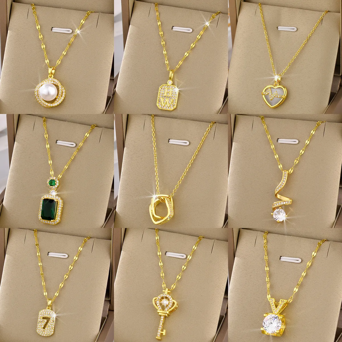 New không xỉn thép không gỉ 18K vàng Zircon chữ thập tim bướm mặt dây chuyền vòng cổ phụ nữ ngọc trai thư Vòng cổ trang sức quà tặng